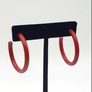 Vintage 80s Red Metal Hoop Earrings